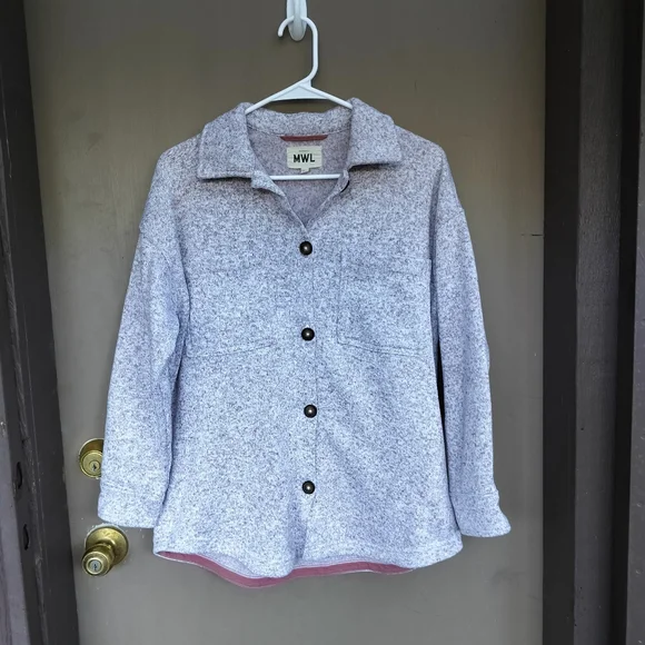 MWL Madewell (Re)sourced Sweater Fleece Shirt Jacket Heather Pale Thistle Brown - Picture 3 of 10